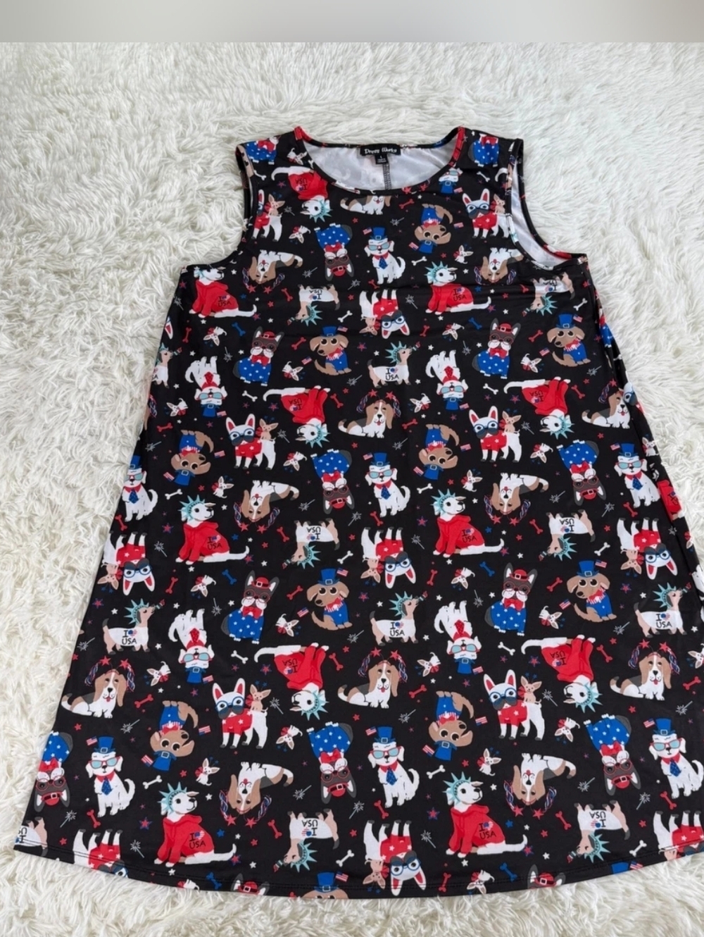 Dress Works Sleeveless July 4th Patriotic Dog Print A-Line Dress Size M
